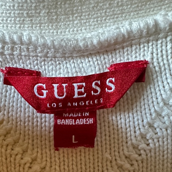Guess Ivory V-Neck Cable Knit Long Sleeve Ribbed Sweater Dress Stretchy Size L - Picture 11 of 13